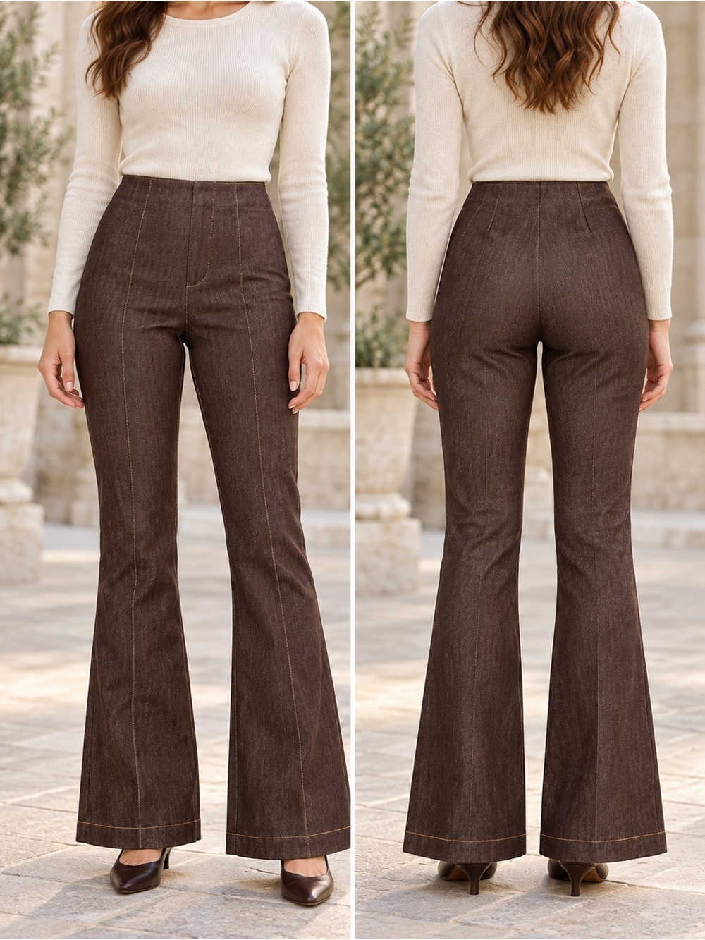 Zara Chocolate Brown High-Waist Flared Pants